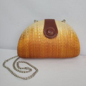 Vintage Le Sac Orange Woven Hard Schell Clutch Purse